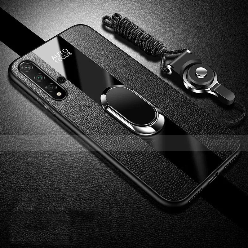 Coque Silicone Gel Motif Cuir Housse Etui avec Support Bague Anneau Aimante Magnetique T02 pour Huawei Nova 5 Noir Plus