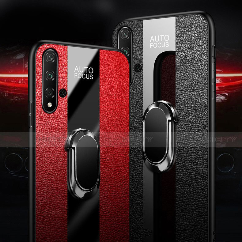 Coque Silicone Gel Motif Cuir Housse Etui avec Support Bague Anneau Aimante Magnetique T02 pour Huawei Nova 5 Pro Plus