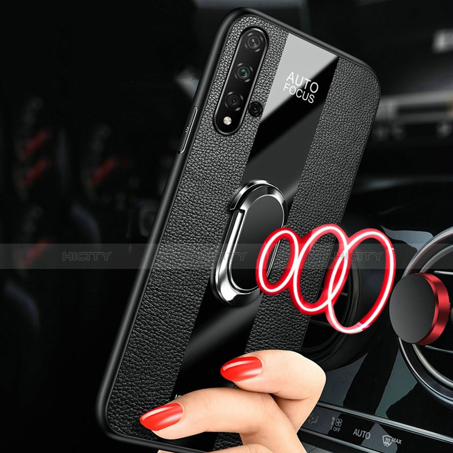 Coque Silicone Gel Motif Cuir Housse Etui avec Support Bague Anneau Aimante Magnetique T02 pour Huawei Nova 5 Pro Plus