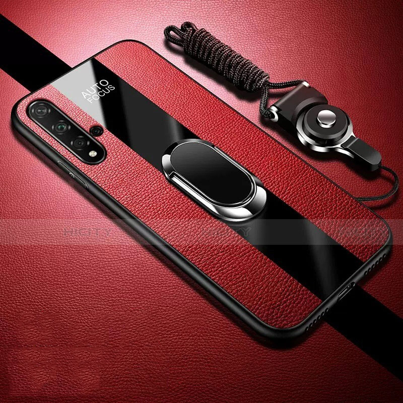 Coque Silicone Gel Motif Cuir Housse Etui avec Support Bague Anneau Aimante Magnetique T02 pour Huawei Nova 5 Pro Rouge Plus