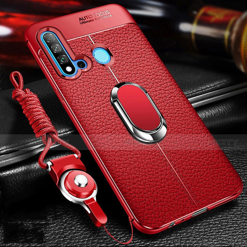 Coque Silicone Gel Motif Cuir Housse Etui avec Support Bague Anneau Aimante Magnetique T02 pour Huawei Nova 5i Plus