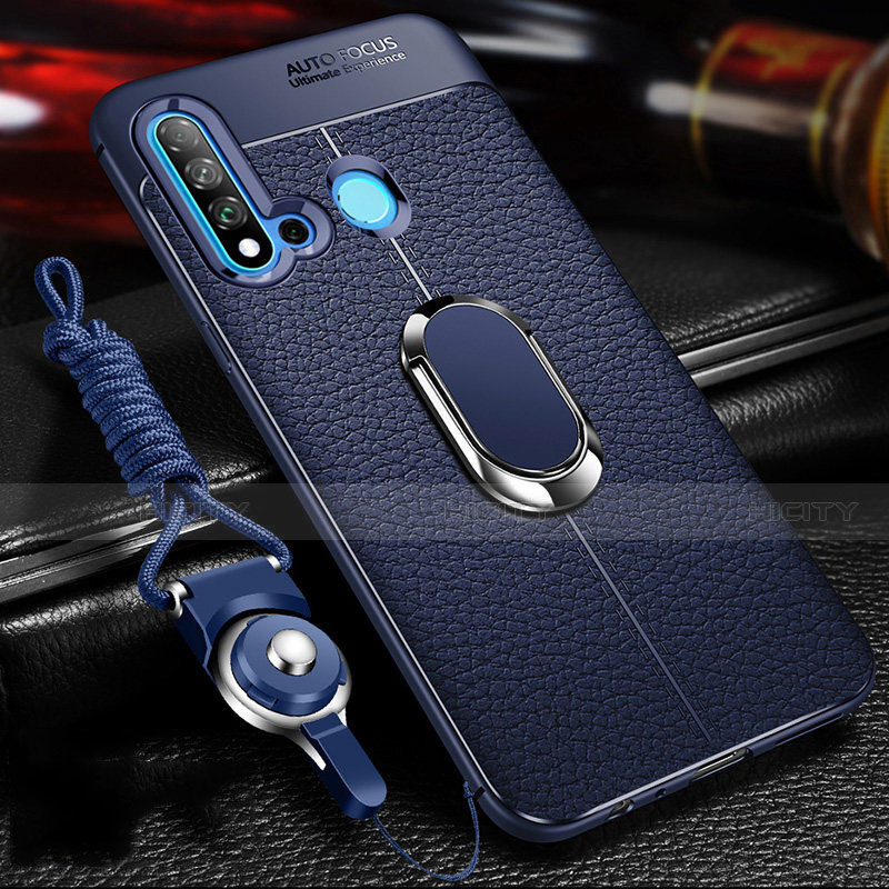 Coque Silicone Gel Motif Cuir Housse Etui avec Support Bague Anneau Aimante Magnetique T02 pour Huawei Nova 5i Plus