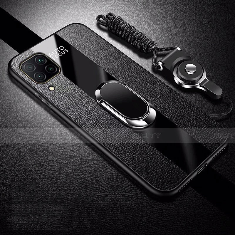 Coque Silicone Gel Motif Cuir Housse Etui avec Support Bague Anneau Aimante Magnetique T02 pour Huawei Nova 6 SE Noir Plus