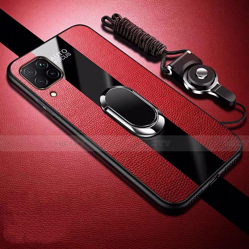 Coque Silicone Gel Motif Cuir Housse Etui avec Support Bague Anneau Aimante Magnetique T02 pour Huawei Nova 6 SE Rouge Plus