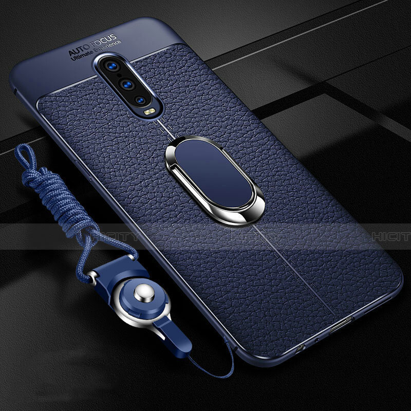 Coque Silicone Gel Motif Cuir Housse Etui avec Support Bague Anneau Aimante Magnetique T02 pour Oppo R17 Pro Bleu Plus