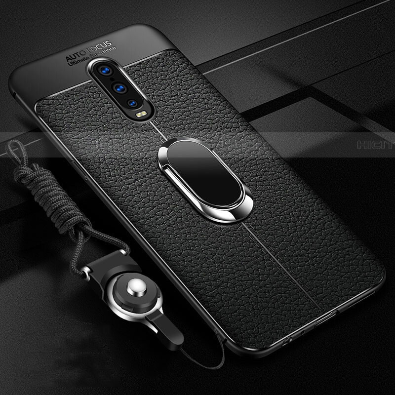 Coque Silicone Gel Motif Cuir Housse Etui avec Support Bague Anneau Aimante Magnetique T02 pour Oppo RX17 Pro Noir Plus