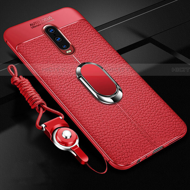 Coque Silicone Gel Motif Cuir Housse Etui avec Support Bague Anneau Aimante Magnetique T02 pour Oppo RX17 Pro Rouge Plus