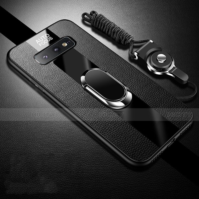 Coque Silicone Gel Motif Cuir Housse Etui avec Support Bague Anneau Aimante Magnetique T02 pour Samsung Galaxy S10e Plus