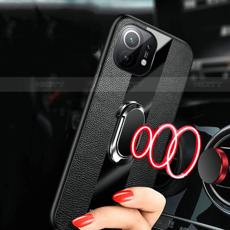 Coque Silicone Gel Motif Cuir Housse Etui avec Support Bague Anneau Aimante Magnetique T02 pour Xiaomi Mi 11 Lite 4G Plus