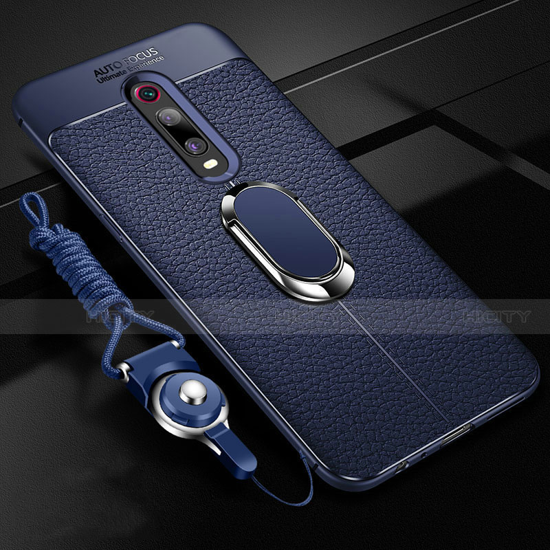 Coque Silicone Gel Motif Cuir Housse Etui avec Support Bague Anneau Aimante Magnetique T02 pour Xiaomi Mi 9T Bleu Plus