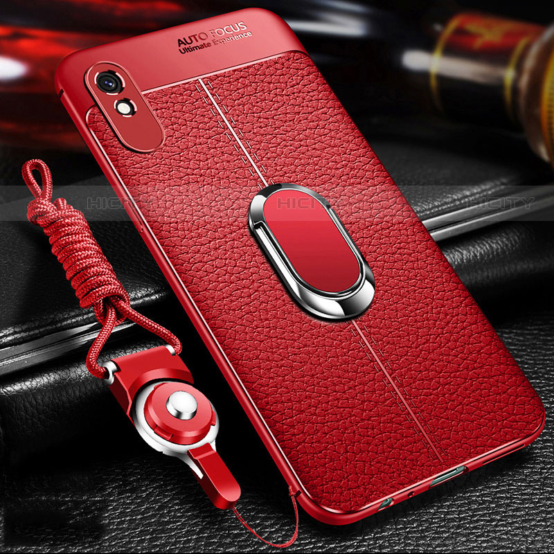 Coque Silicone Gel Motif Cuir Housse Etui avec Support Bague Anneau Aimante Magnetique T02 pour Xiaomi Redmi 9A Plus