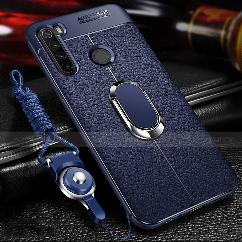 Coque Silicone Gel Motif Cuir Housse Etui avec Support Bague Anneau Aimante Magnetique T02 pour Xiaomi Redmi Note 8 (2021) Bleu Plus