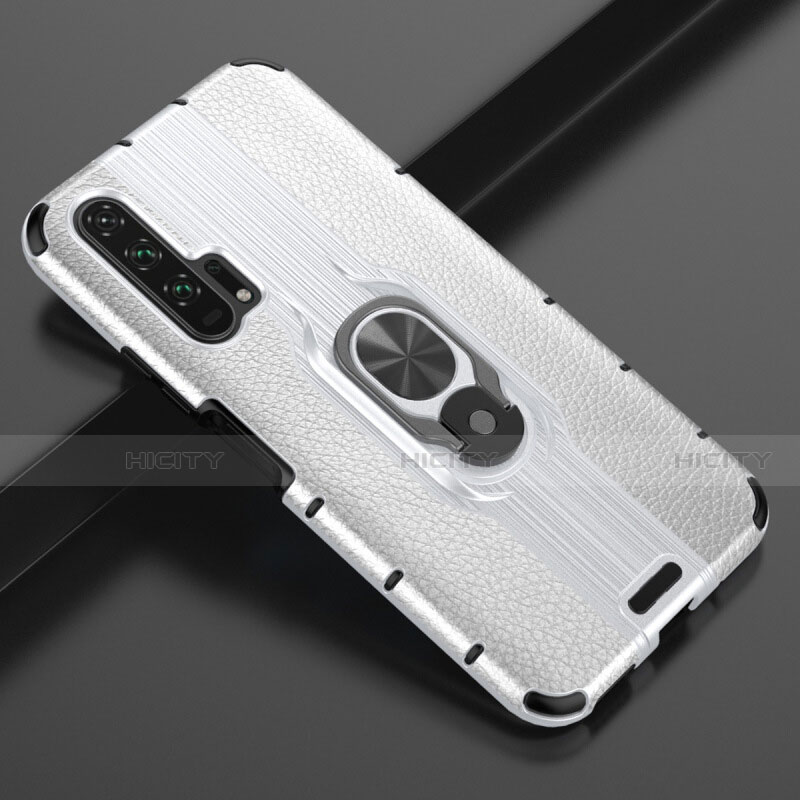 Coque Silicone Gel Motif Cuir Housse Etui avec Support Bague Anneau Aimante Magnetique T03 pour Huawei Honor 20 Pro Blanc Plus