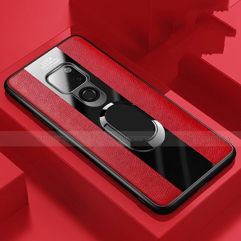 Coque Silicone Gel Motif Cuir Housse Etui avec Support Bague Anneau Aimante Magnetique T03 pour Huawei Mate 20 Rouge Plus