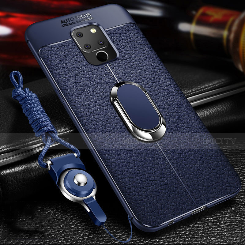 Coque Silicone Gel Motif Cuir Housse Etui avec Support Bague Anneau Aimante Magnetique T03 pour Huawei Mate 20 X 5G Bleu Plus