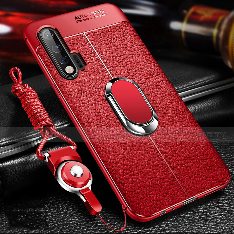 Coque Silicone Gel Motif Cuir Housse Etui avec Support Bague Anneau Aimante Magnetique T03 pour Huawei Nova 6 5G Rouge Plus