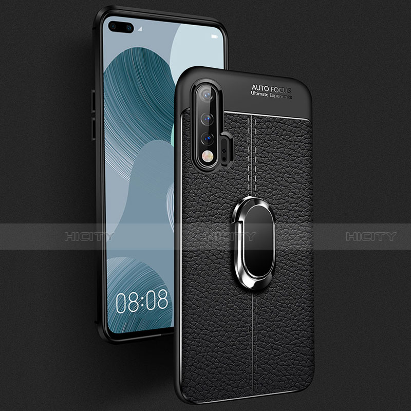 Coque Silicone Gel Motif Cuir Housse Etui avec Support Bague Anneau Aimante Magnetique T03 pour Huawei Nova 6 Plus