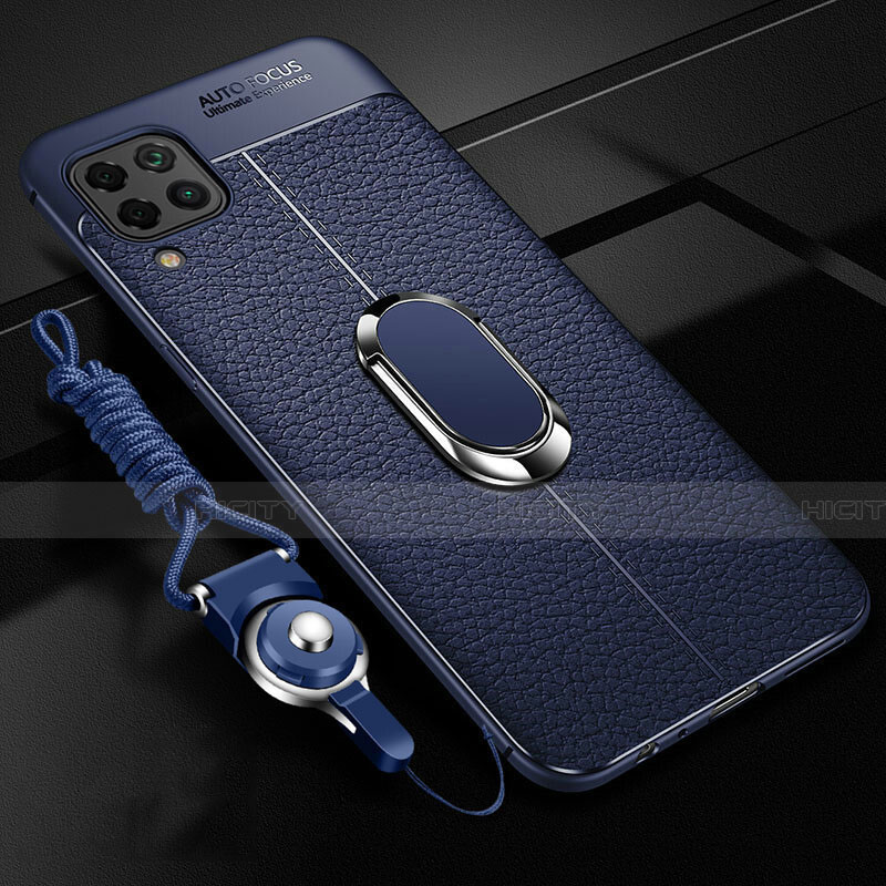 Coque Silicone Gel Motif Cuir Housse Etui avec Support Bague Anneau Aimante Magnetique T03 pour Huawei Nova 6 SE Bleu Plus