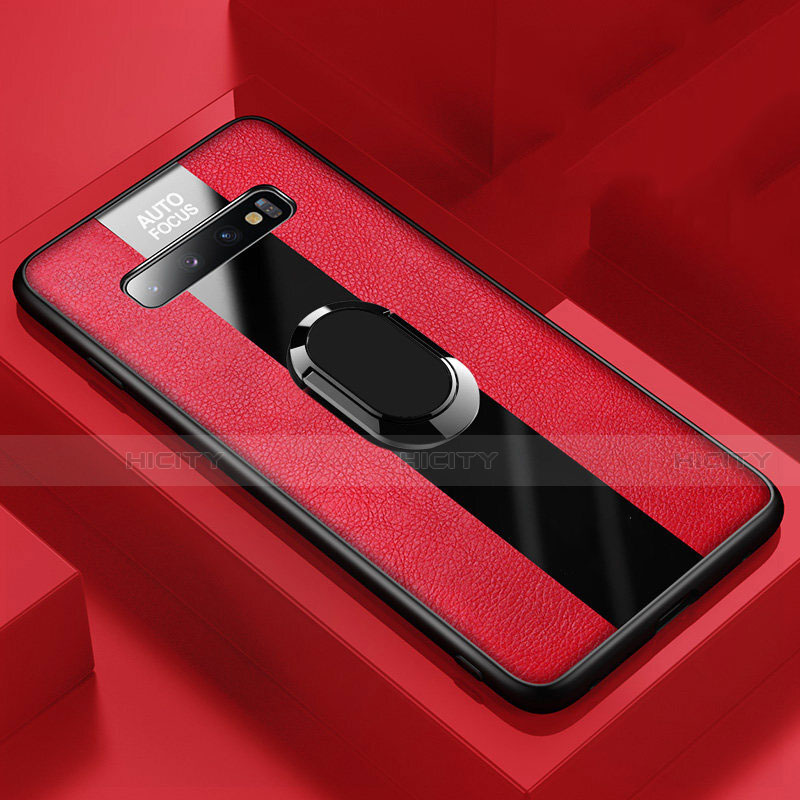 Coque Silicone Gel Motif Cuir Housse Etui avec Support Bague Anneau Aimante Magnetique T03 pour Samsung Galaxy S10 5G Plus