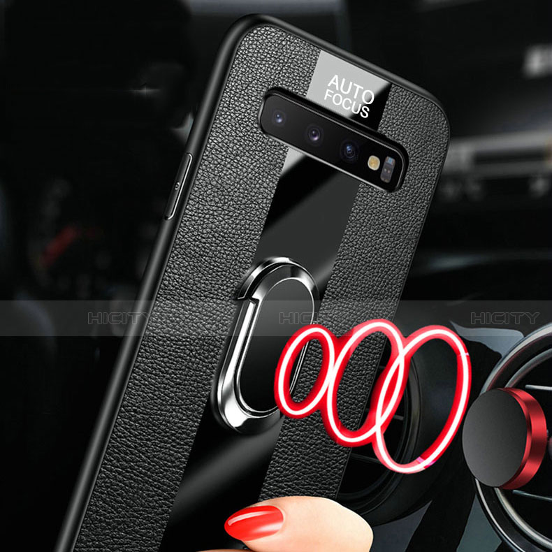 Coque Silicone Gel Motif Cuir Housse Etui avec Support Bague Anneau Aimante Magnetique T03 pour Samsung Galaxy S10 Plus Plus