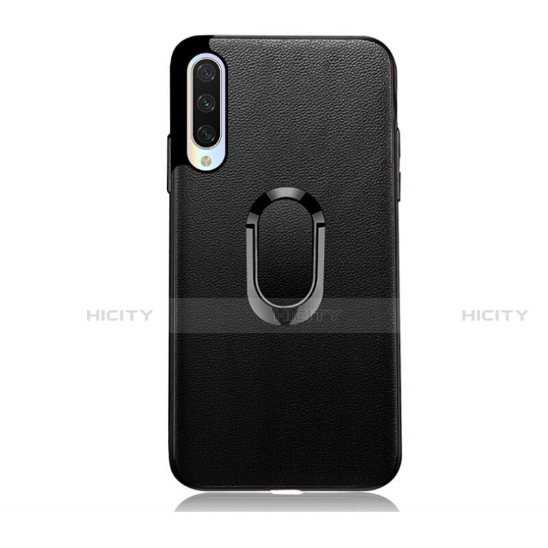 Coque Silicone Gel Motif Cuir Housse Etui avec Support Bague Anneau Aimante Magnetique T03 pour Xiaomi Mi A3 Noir Plus