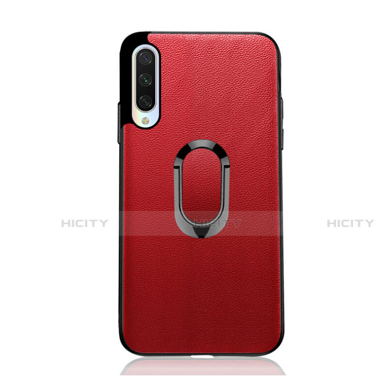 Coque Silicone Gel Motif Cuir Housse Etui avec Support Bague Anneau Aimante Magnetique T03 pour Xiaomi Mi A3 Rouge Plus