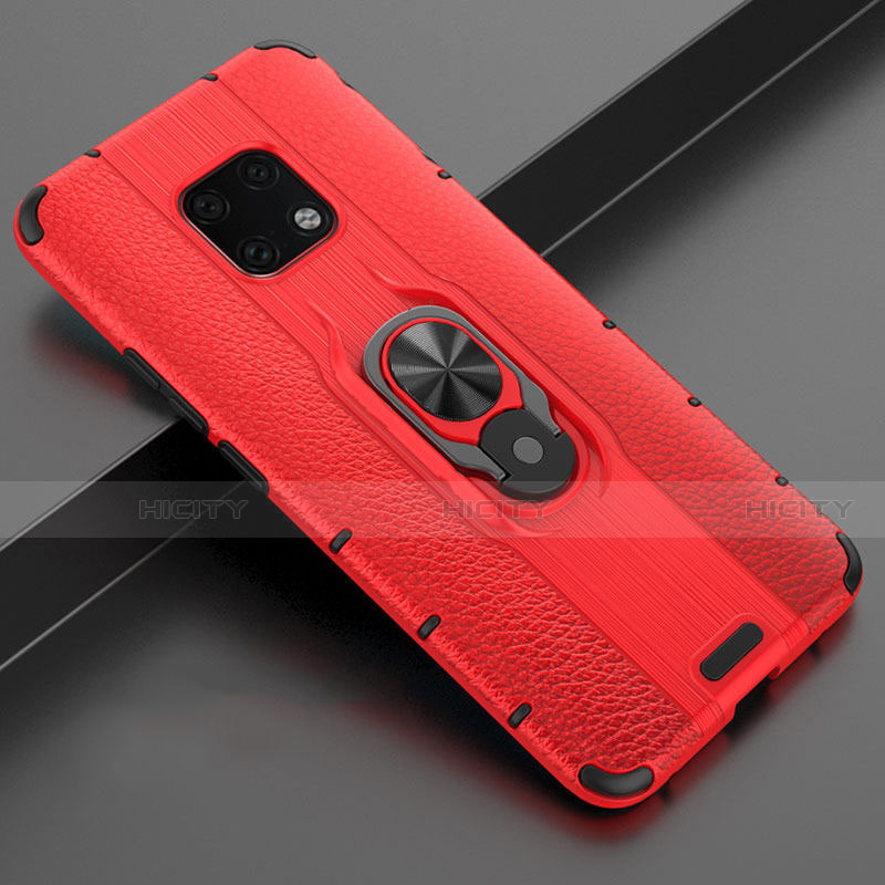 Coque Silicone Gel Motif Cuir Housse Etui avec Support Bague Anneau Aimante Magnetique T04 pour Huawei Mate 20 Pro Rouge Plus