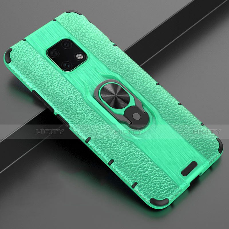 Coque Silicone Gel Motif Cuir Housse Etui avec Support Bague Anneau Aimante Magnetique T04 pour Huawei Mate 20 Pro Vert Plus