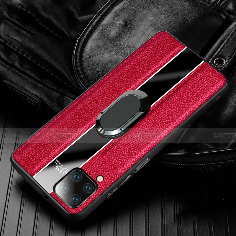 Coque Silicone Gel Motif Cuir Housse Etui avec Support Bague Anneau Aimante Magnetique T04 pour Huawei Nova 7i Rouge Plus