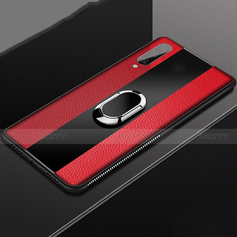 Coque Silicone Gel Motif Cuir Housse Etui avec Support Bague Anneau Aimante Magnetique T04 pour Xiaomi Mi A3 Rouge Plus