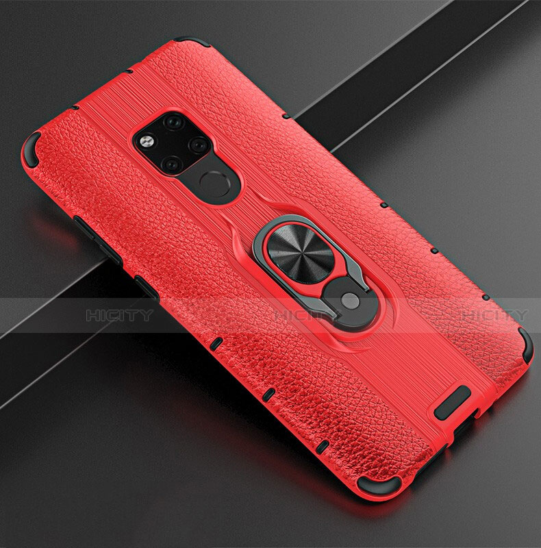 Coque Silicone Gel Motif Cuir Housse Etui avec Support Bague Anneau Aimante Magnetique T05 pour Huawei Mate 20 Rouge Plus