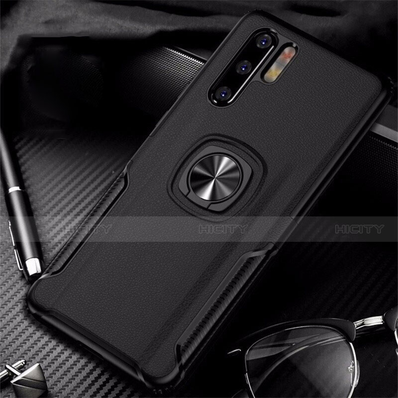 Coque Silicone Gel Motif Cuir Housse Etui avec Support Bague Anneau Aimante Magnetique T05 pour Huawei P30 Pro Plus