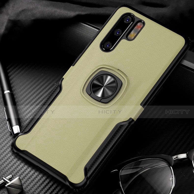 Coque Silicone Gel Motif Cuir Housse Etui avec Support Bague Anneau Aimante Magnetique T05 pour Huawei P30 Pro Plus