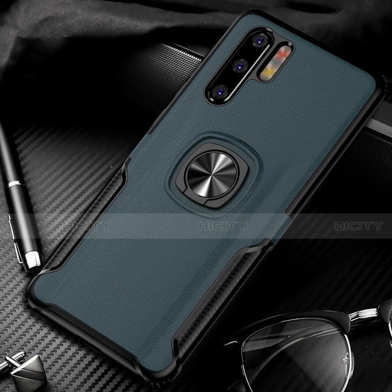 Coque Silicone Gel Motif Cuir Housse Etui avec Support Bague Anneau Aimante Magnetique T05 pour Huawei P30 Pro Plus