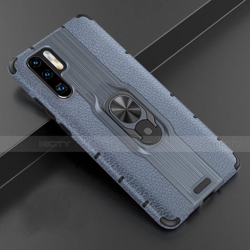 Coque Silicone Gel Motif Cuir Housse Etui avec Support Bague Anneau Aimante Magnetique T06 pour Huawei P30 Pro New Edition Plus