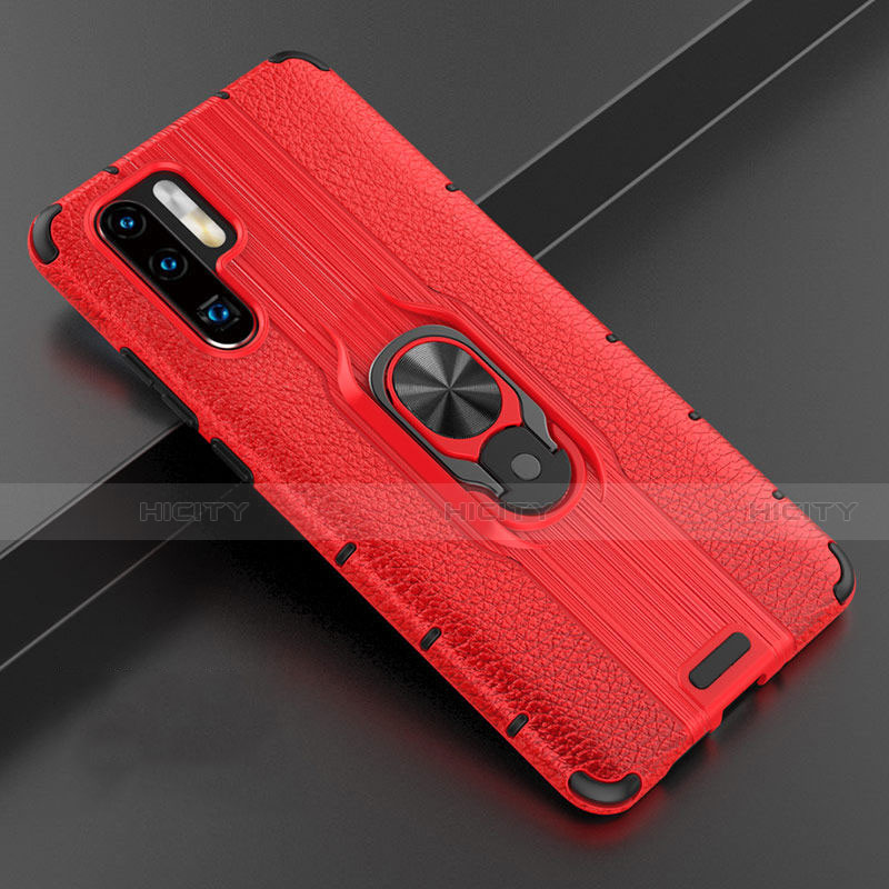 Coque Silicone Gel Motif Cuir Housse Etui avec Support Bague Anneau Aimante Magnetique T06 pour Huawei P30 Pro New Edition Plus