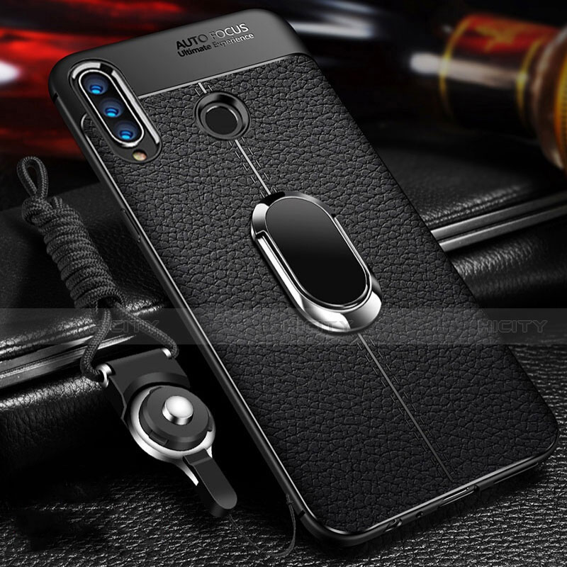 Coque Silicone Gel Motif Cuir Housse Etui avec Support Bague Anneau Aimante Magnetique Z01 pour Huawei P30 Lite Noir Plus