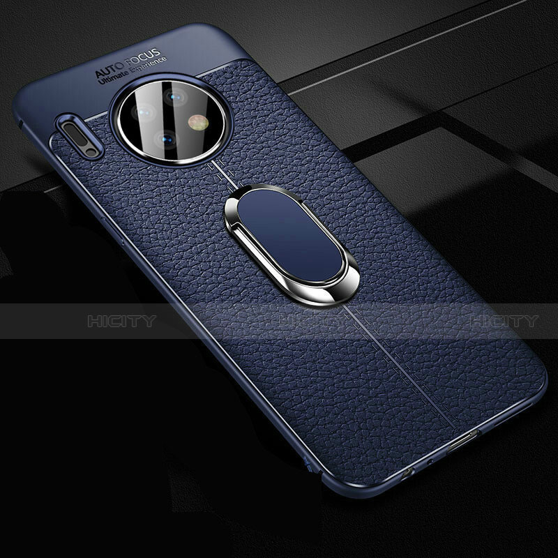 Coque Silicone Gel Motif Cuir Housse Etui avec Support Bague Anneau Aimante Magnetique Z02 pour Huawei Mate 30 5G Bleu Plus