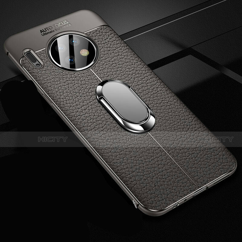 Coque Silicone Gel Motif Cuir Housse Etui avec Support Bague Anneau Aimante Magnetique Z02 pour Huawei Mate 30 5G Gris Plus