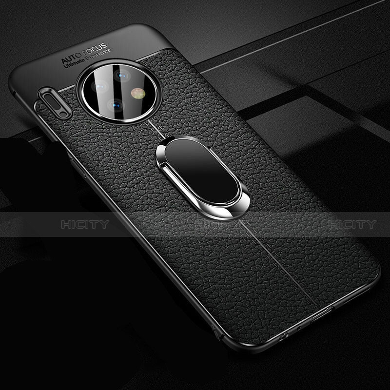 Coque Silicone Gel Motif Cuir Housse Etui avec Support Bague Anneau Aimante Magnetique Z02 pour Huawei Mate 30 5G Noir Plus