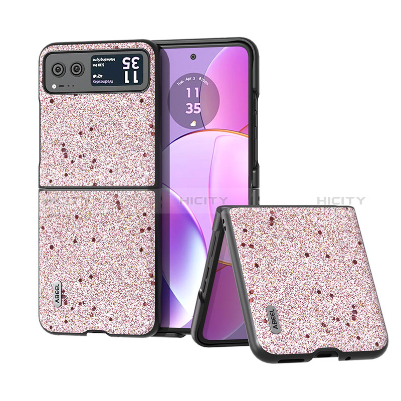 Coque Silicone Gel Motif Cuir Housse Etui B03H pour Motorola Moto Razr 40 5G Or Rose Plus