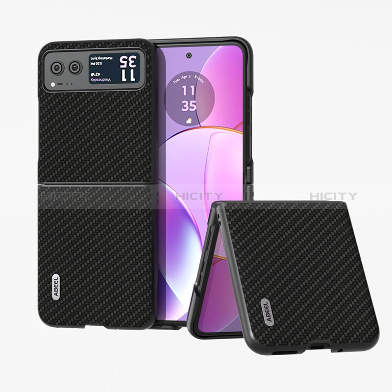 Coque Silicone Gel Motif Cuir Housse Etui B04H pour Motorola Moto Razr 40 5G Noir Plus