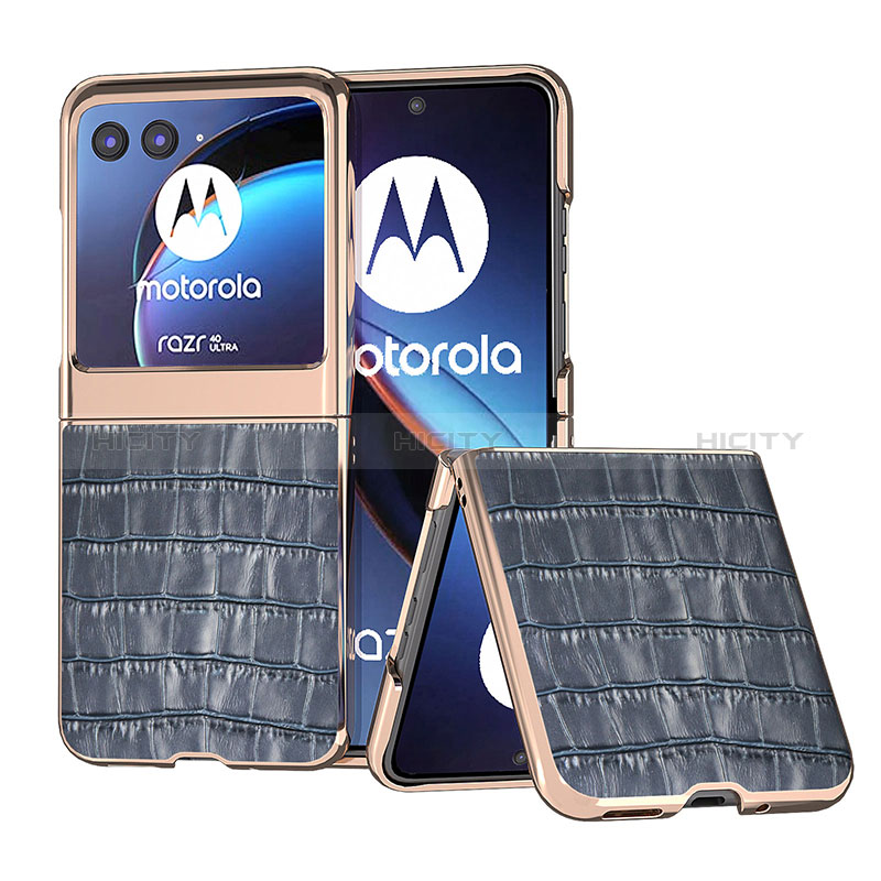 Coque Silicone Gel Motif Cuir Housse Etui B08H pour Motorola Moto Razr 40 Ultra 5G Bleu Plus