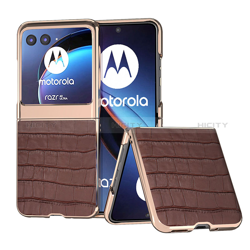 Coque Silicone Gel Motif Cuir Housse Etui B08H pour Motorola Moto Razr 40 Ultra 5G Marron Plus