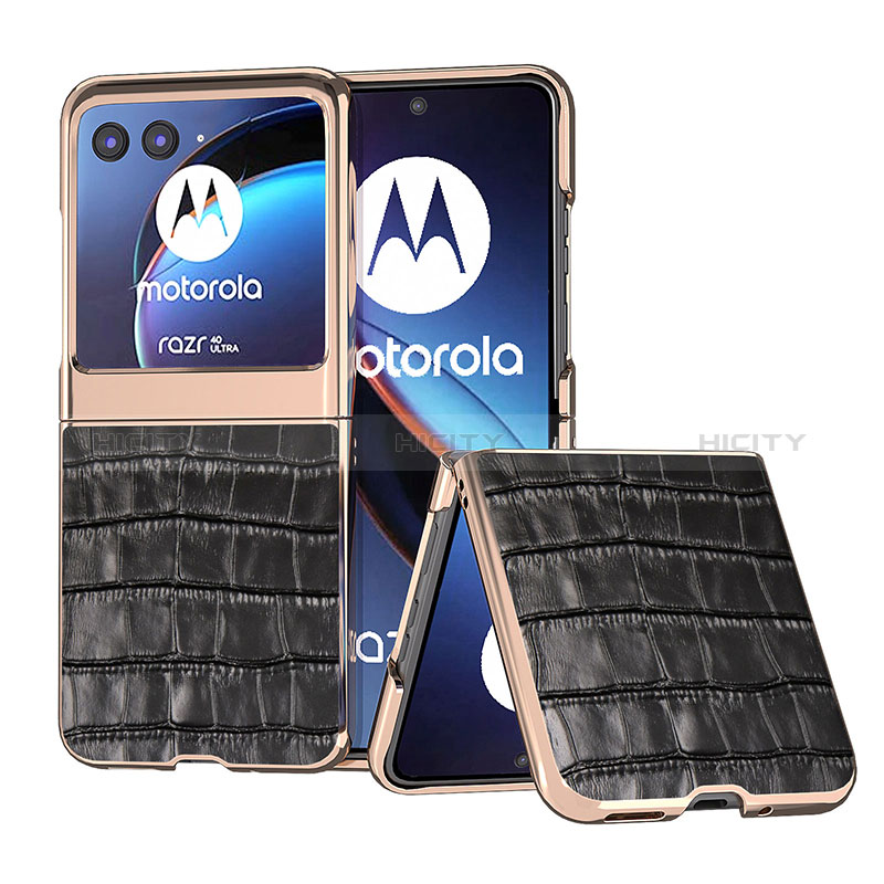 Coque Silicone Gel Motif Cuir Housse Etui B08H pour Motorola Moto Razr 40 Ultra 5G Noir Plus