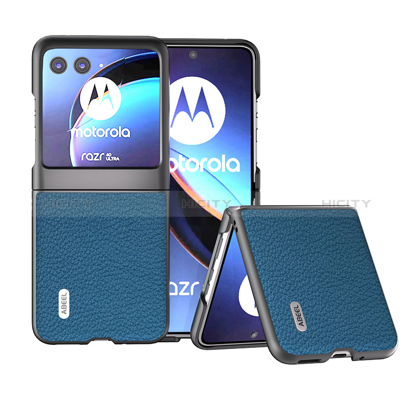 Coque Silicone Gel Motif Cuir Housse Etui B10H pour Motorola Moto Razr 40 Ultra 5G Bleu Plus