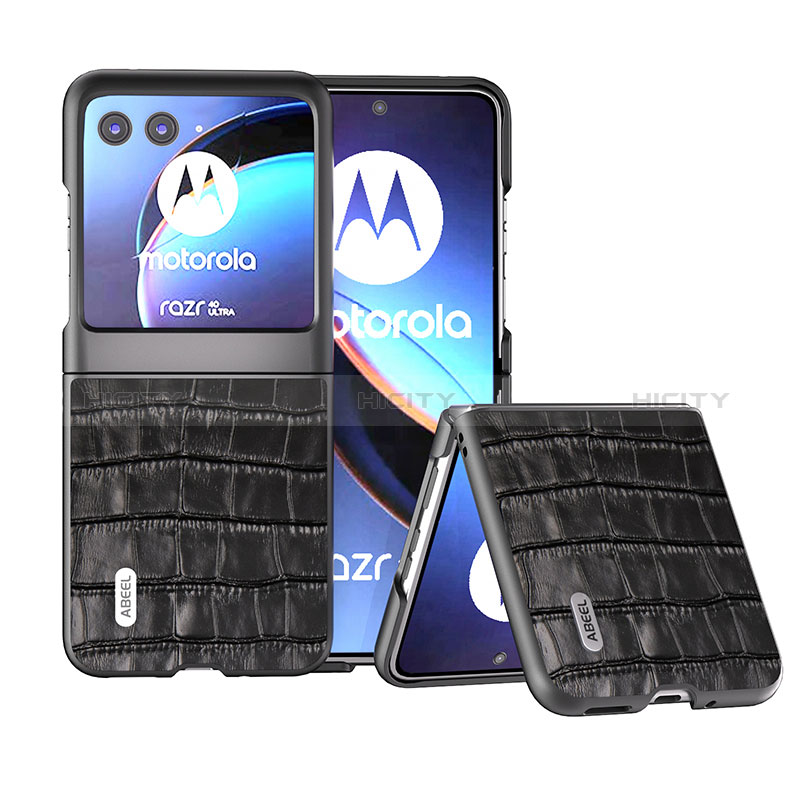 Coque Silicone Gel Motif Cuir Housse Etui B11H pour Motorola Moto Razr 40 Ultra 5G Noir Plus