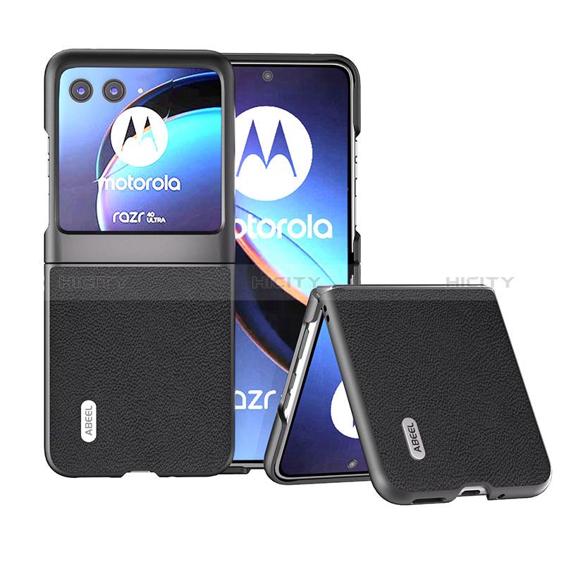 Coque Silicone Gel Motif Cuir Housse Etui B12H pour Motorola Moto Razr 40 Ultra 5G Noir Plus