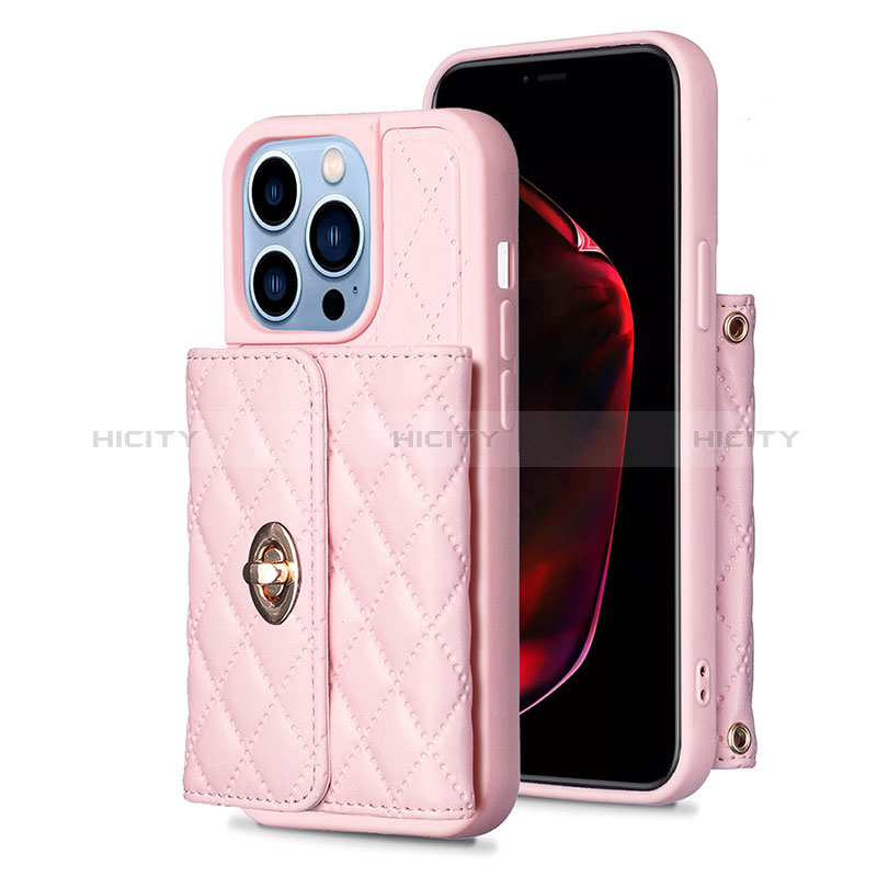 Coque Silicone Gel Motif Cuir Housse Etui BF1 pour Apple iPhone 13 Pro Max Or Rose Plus