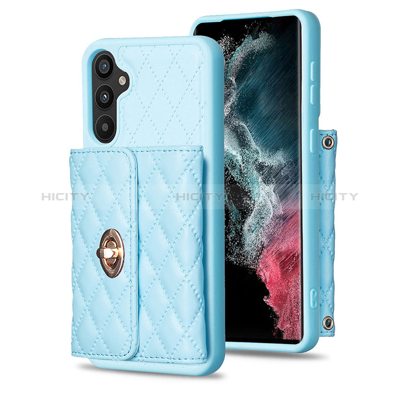 Coque Silicone Gel Motif Cuir Housse Etui BF1 pour Samsung Galaxy A34 5G Bleu Ciel Plus